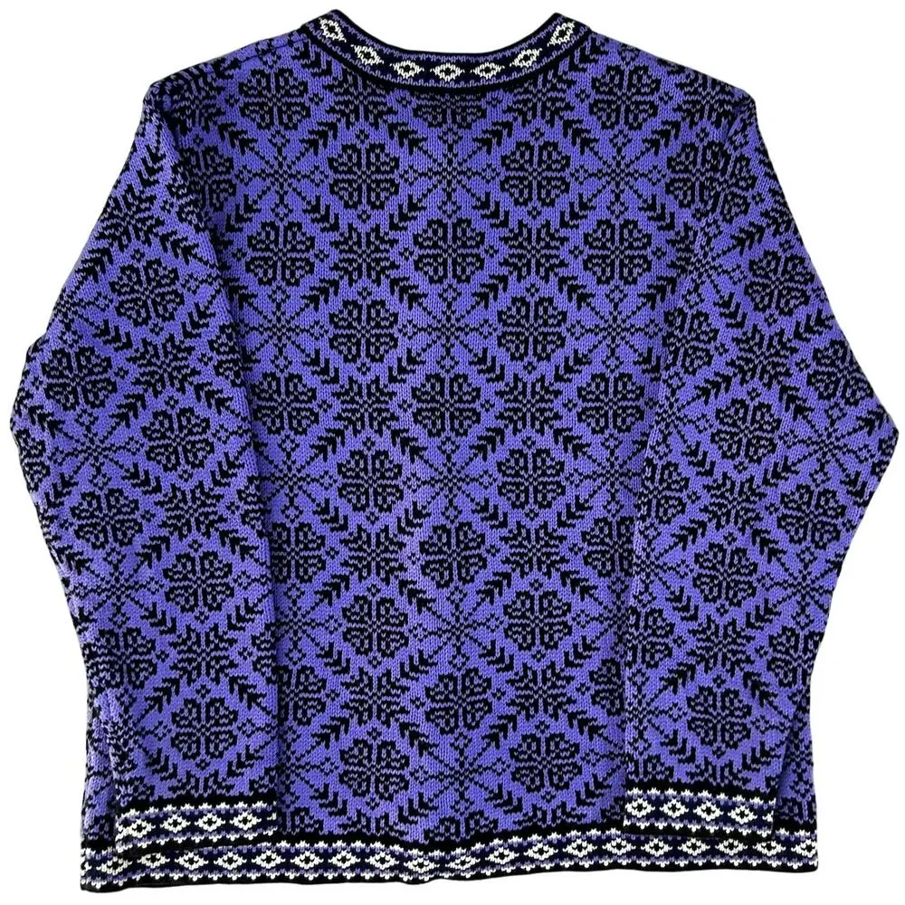 Vintage 90s L.L. Bean Norwegian Wool Nordic Fair Isle Coquette Ski Lodge XL - Picture 5 of 8